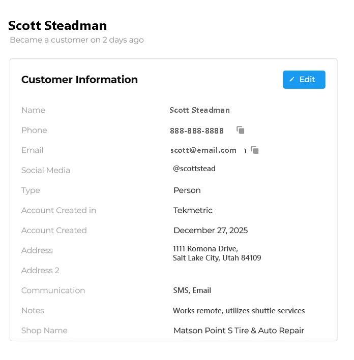 customer history screenshot